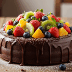 Chocolate Cake With Fruit Salad