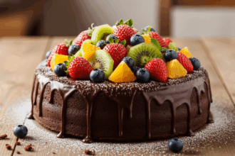 Chocolate Cake With Fruit Salad