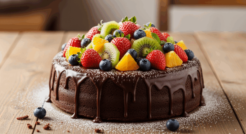 Chocolate Cake With Fruit Salad