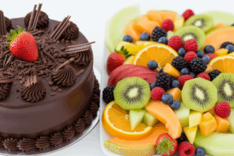 Chocolate Cake With Fruit Platter