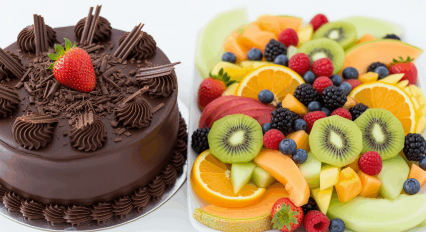 Chocolate Cake With Fruit Platter