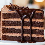 Slice Of Layered Cake With Chocolate Topping