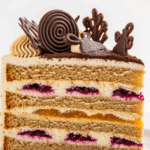 Slice Of Layered Cake With Chocolate Decoration