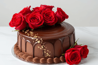 Chocolate Anniversary Cake With Roses