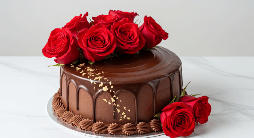 Chocolate Anniversary Cake With Roses