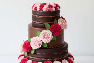 Three-Tier Chocolate Cake With Roses