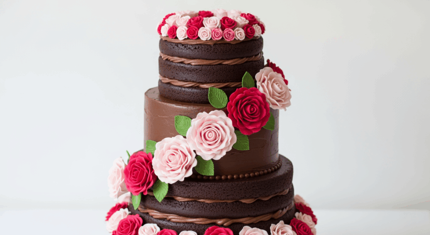 Three-Tier Chocolate Cake With Roses