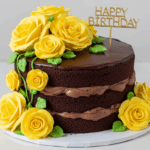 Chocolate Birthday Cake With Yellow Roses