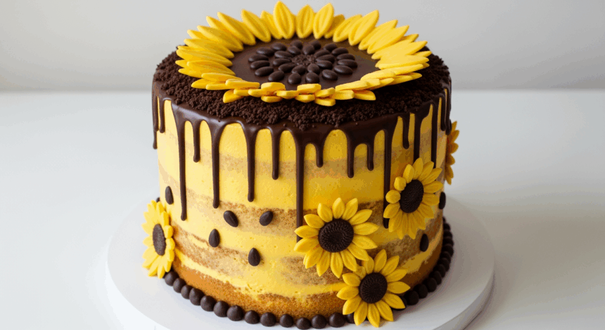 Sunflower-Themed Cake With Chocolate Accents