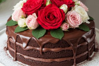 Chocolate Cake With Rose Topping