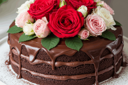 Chocolate Cake With Rose Topping