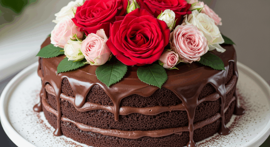 Chocolate Cake With Rose Topping