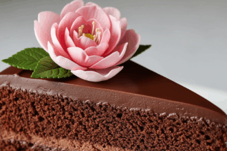 Chocolate Cake With Pink Flower Decoration