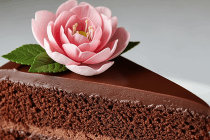 Chocolate Cake With Pink Flower Decoration