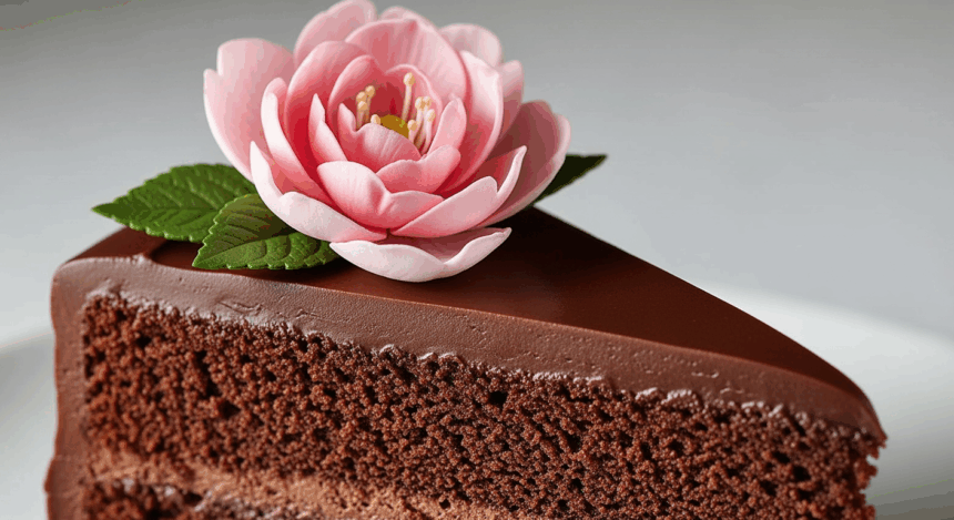 Chocolate Cake With Pink Flower Decoration