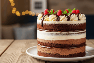 Chocolate Mousse Cake With Vanilla Frosting