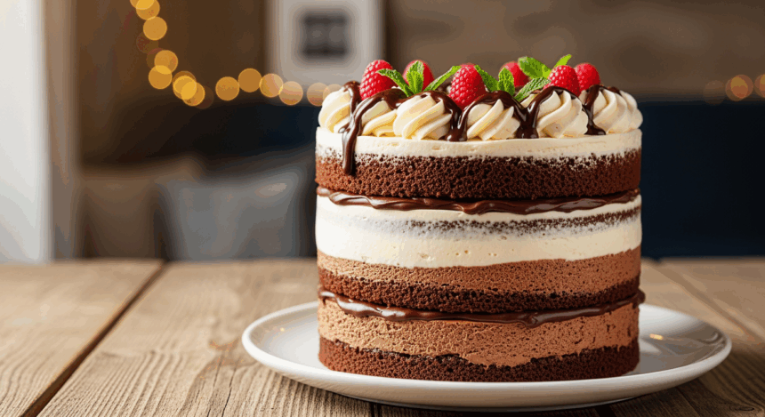 Chocolate Mousse Cake With Vanilla Frosting