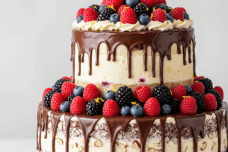 Two-Tier Berry Cake With Chocolate Drizzle