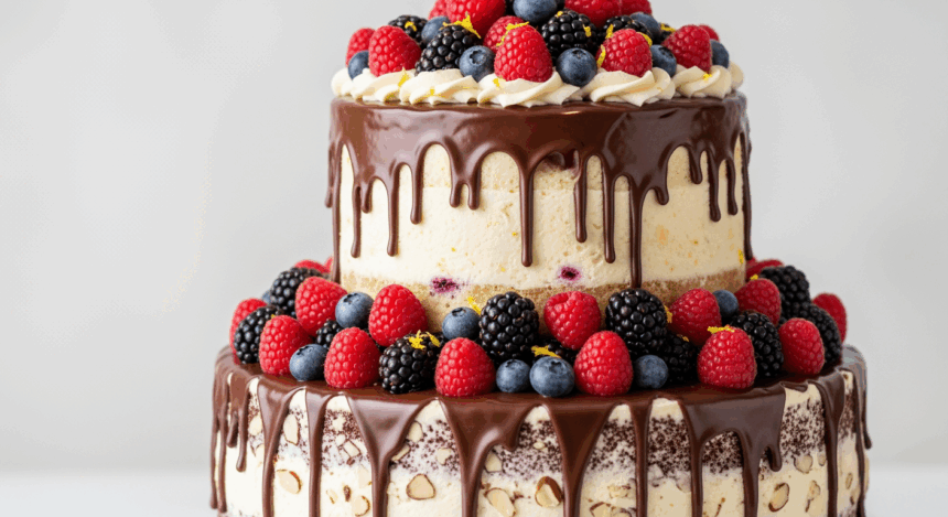 Two-Tier Berry Cake With Chocolate Drizzle
