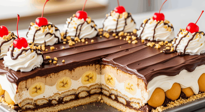 Banana Split Cake With Chocolate Frosting