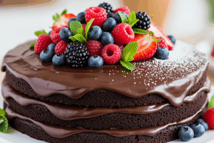 Chocolate Cake With Berries And Mint