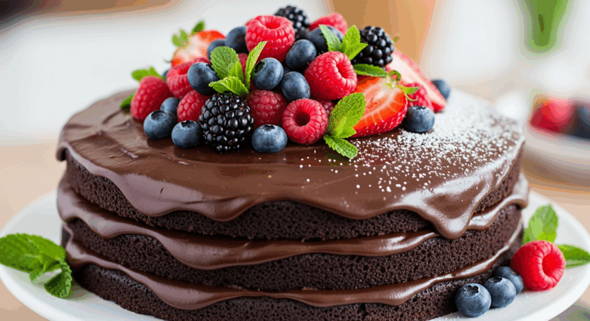 Chocolate Cake With Berries And Mint