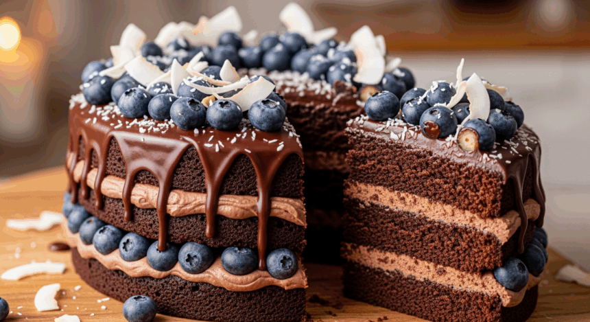 Chocolate Cake With Blueberries And Coconut