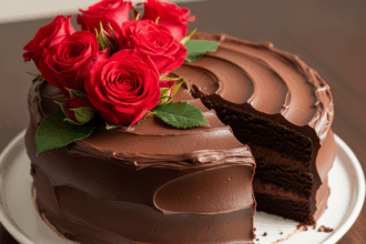 Chocolate Frosted Cake With Roses