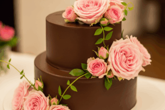 Two-Tier Chocolate Cake With Pink Roses