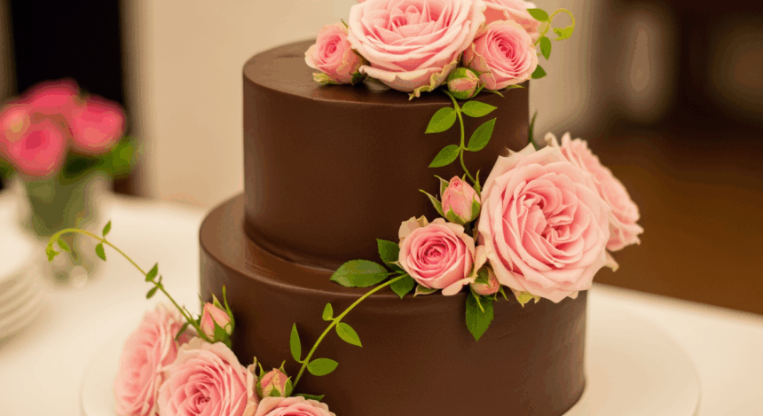 Two-Tier Chocolate Cake With Pink Roses