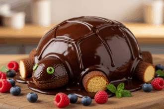 Turtle-Shaped Cake With Chocolate Glaze