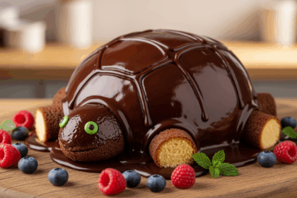 Turtle-Shaped Cake With Chocolate Glaze