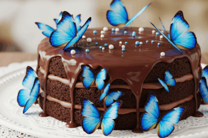 Chocolate Cake With Blue Butterflies