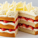 Strawberry Cake With White Chocolate Shavings