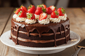 Chocolate Cake With Strawberries And Icing