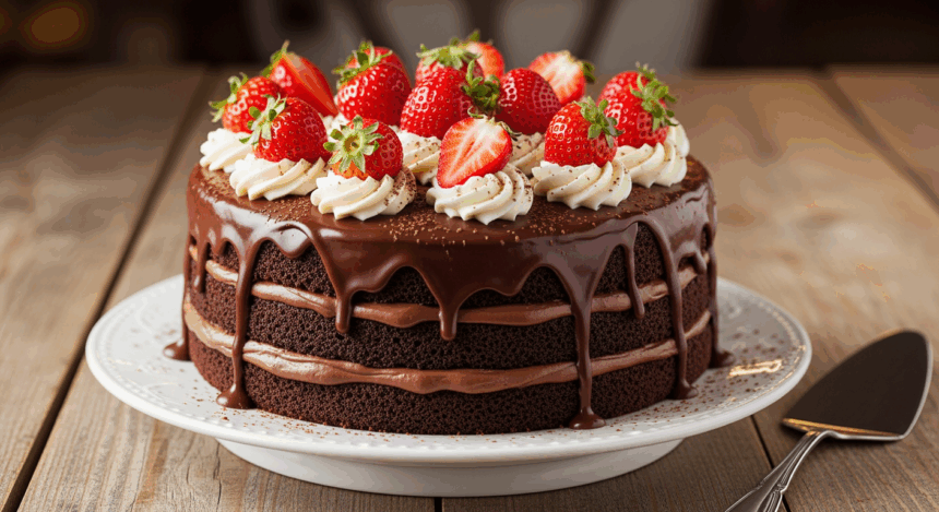 Chocolate Cake With Strawberries And Icing