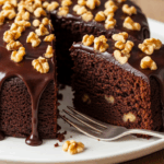 Chocolate Cake With Walnuts On Plate