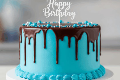 Blue Birthday Cake With Chocolate Drip