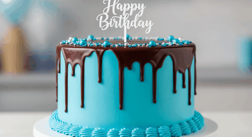 Blue Birthday Cake With Chocolate Drip