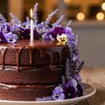 Chocolate Birthday Cake With Purple Flowers