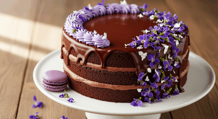 Chocolate Cake With Purple Accents