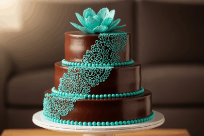 Chocolate Cake With Teal Accents