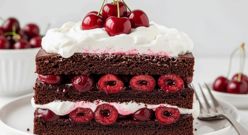 Chocolate Cake With Cherries And Whipped Cream