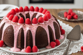 Chocolate Bundt Cake With Pink Frosting