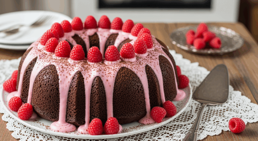 Chocolate Bundt Cake With Pink Frosting