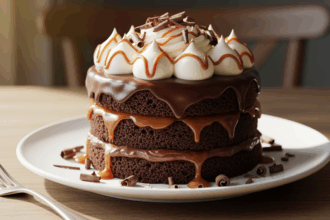 Chocolate Cake With Caramel And Whipped Cream
