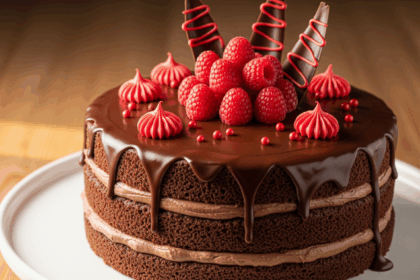 Chocolate Cake With Red Decorations