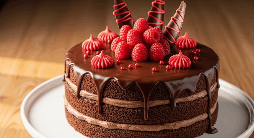 Chocolate Cake With Red Decorations