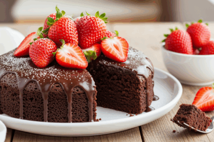 Chocolate Brownie Cake With Strawberries