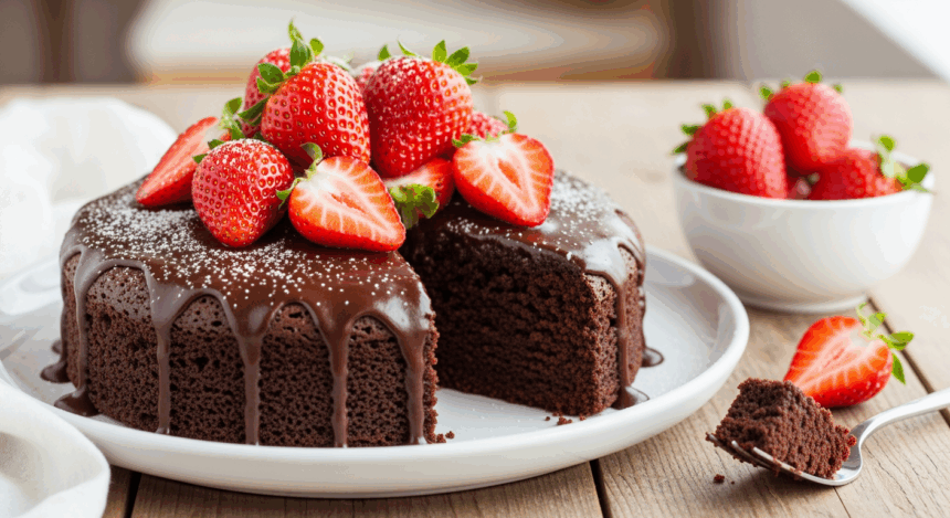 Chocolate Brownie Cake With Strawberries